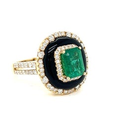 Emerald and Onyx Ring in 14Kt Yellow Gold