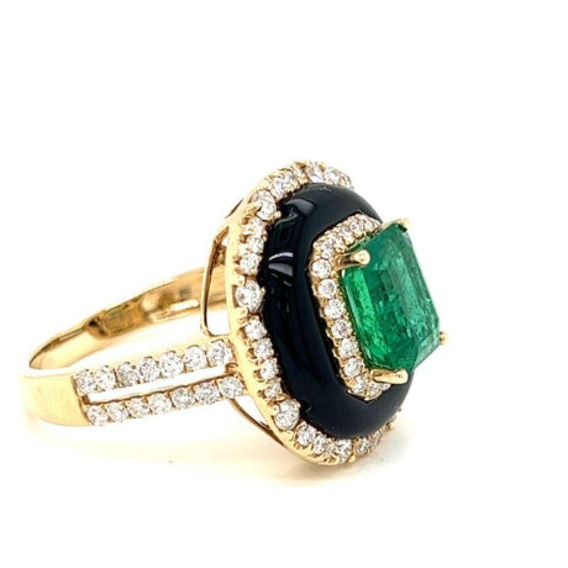 Emerald Cut Emerald and Onyx Ring in 14Kt Yellow Gold