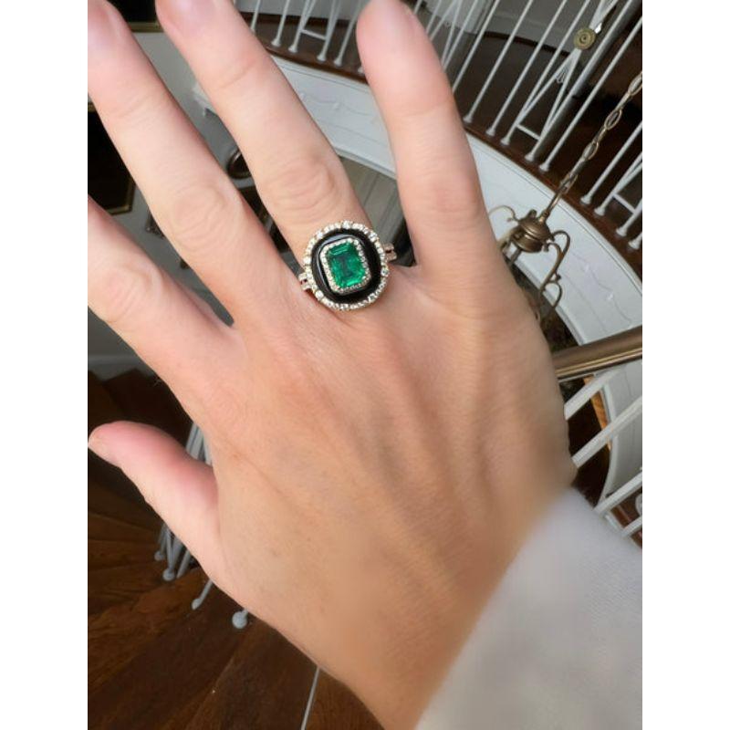 Emerald and Onyx Ring in 14Kt Yellow Gold In New Condition In Derby, NY