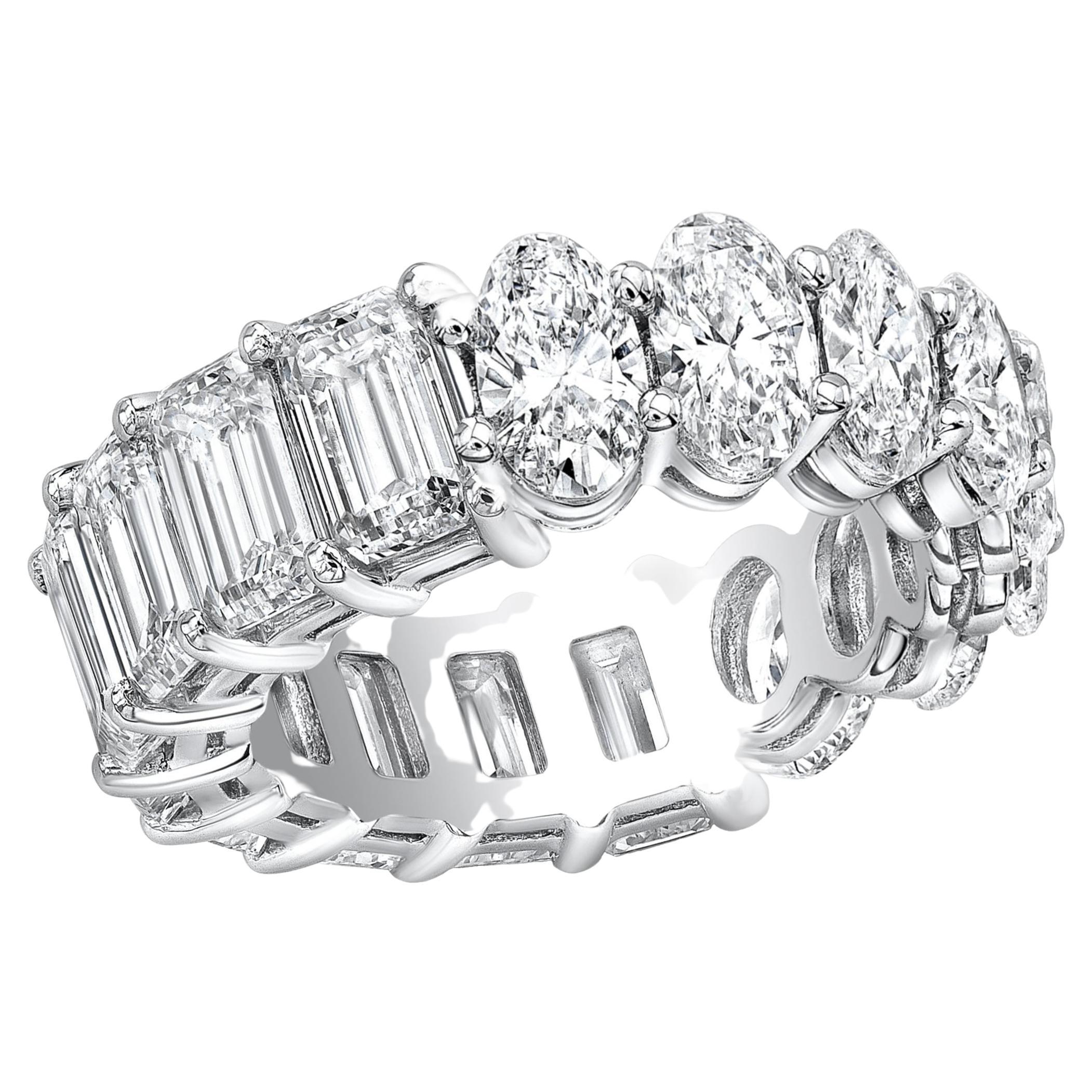 Emerald and Oval Cut Diamond Eternity Wedding Band in Platinum For Sale