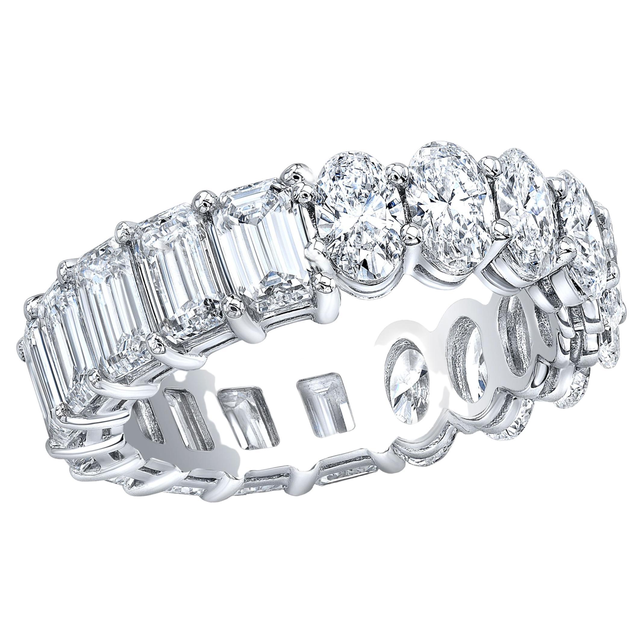 Emerald and Oval Cut Diamond Eternity Wedding Band in Platinum For Sale