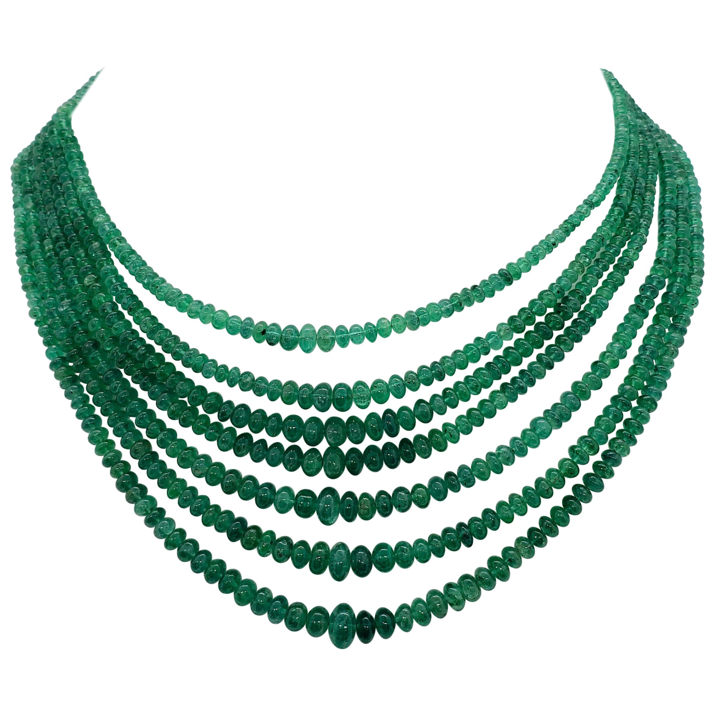 Emerald and Pave Diamond Necklace in 14 Karat Yellow Gold For Sale