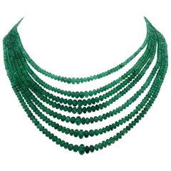 Emerald and Pave Diamond Necklace in 14 Karat Yellow Gold
