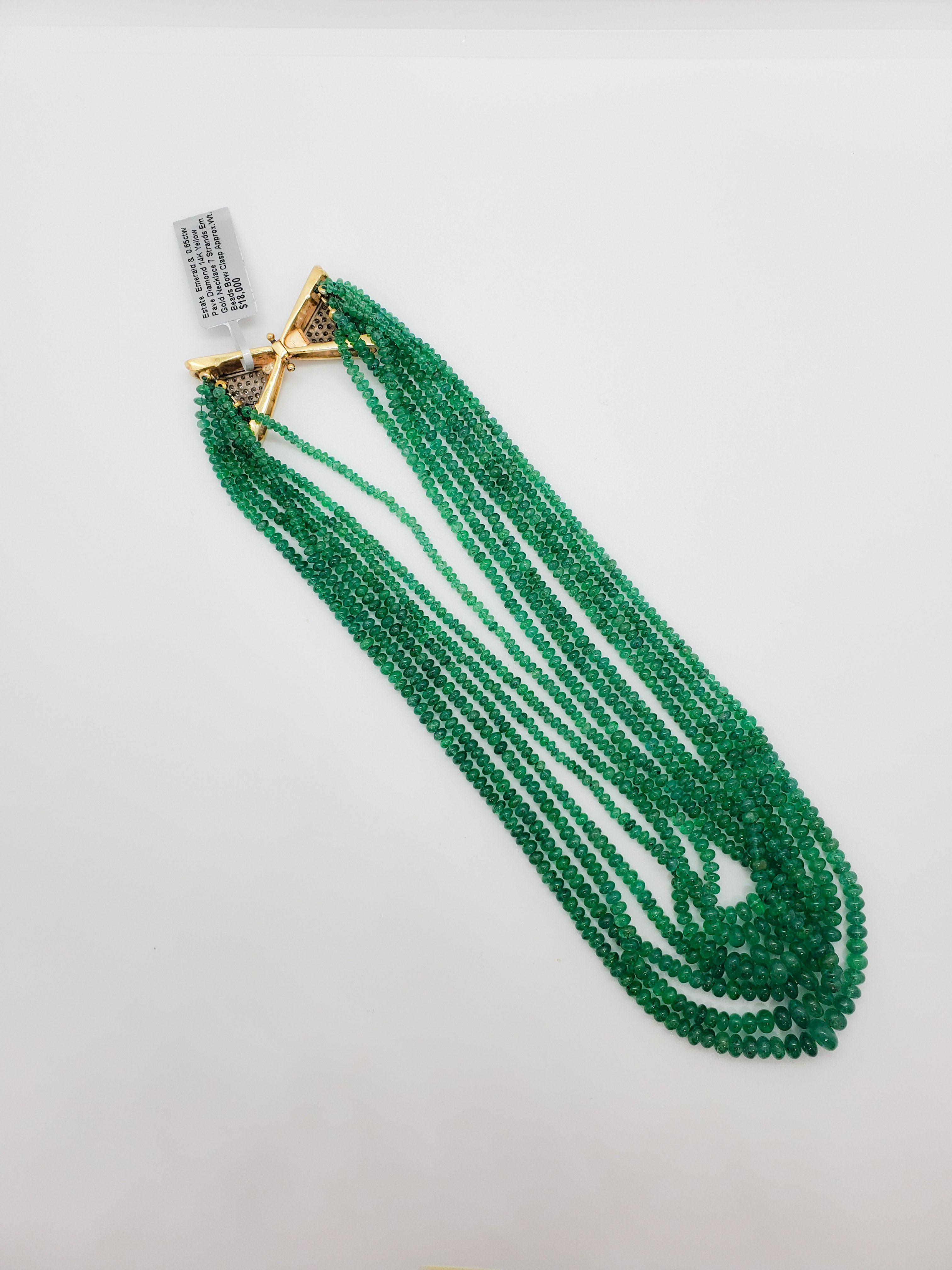 Emerald and Pave Diamond Necklace in 14 Karat Yellow Gold In Excellent Condition For Sale In Los Angeles, CA