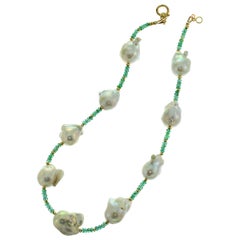 Emerald and Pearl Choker Necklace with Diamond Studded Clasp