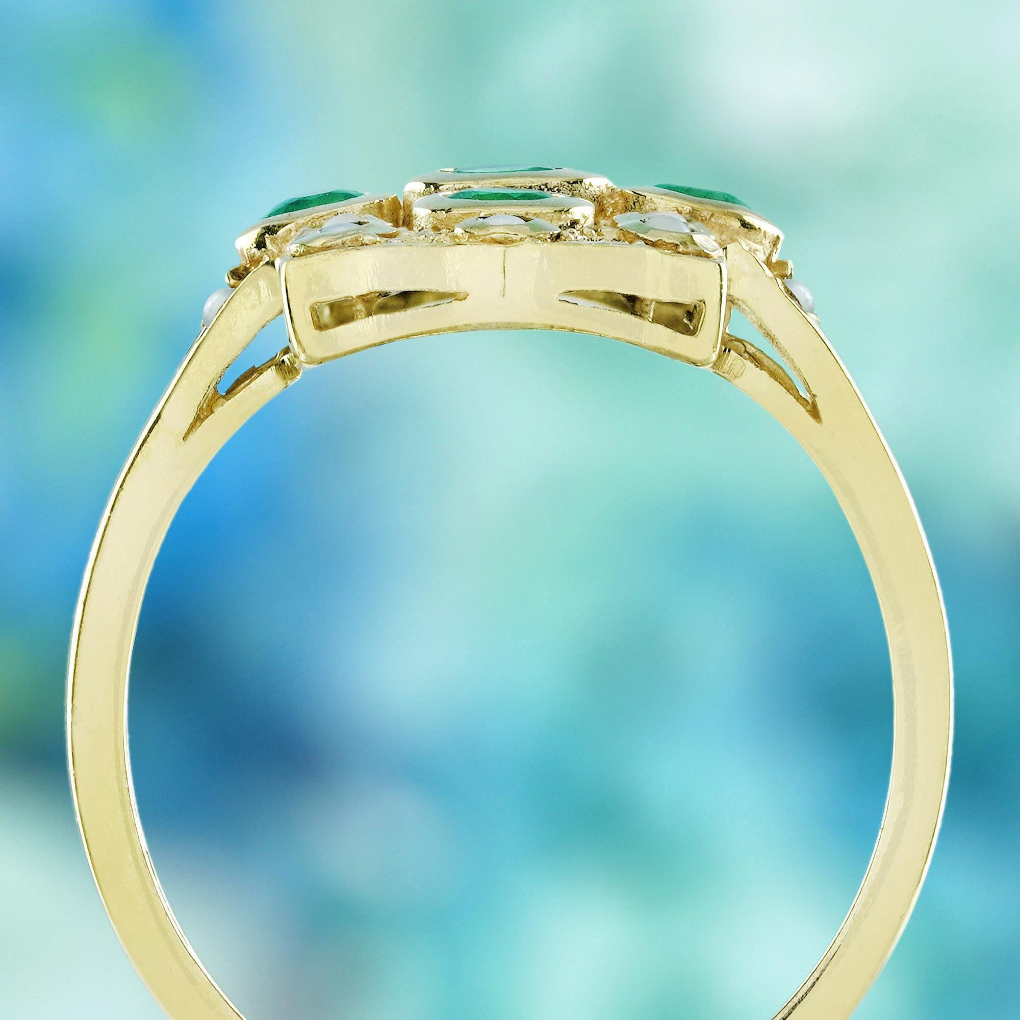 Smeraldo e perla in stile vintage  Anello Cocktail in oro giallo massiccio 14K In condizioni Nuovo in vendita a Bangkok, TH