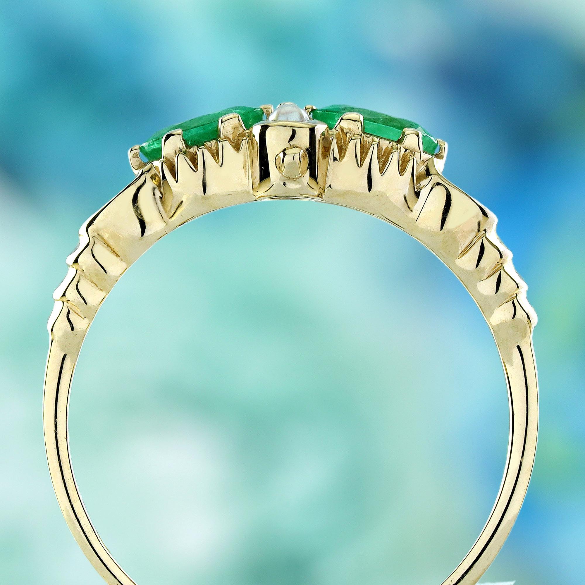 Smaragd und Perle Vintage-Stil im Vintage-Stil  Ring aus massivem 9K Gelbgold im Zustand „Neu“ im Angebot in Bangkok, TH