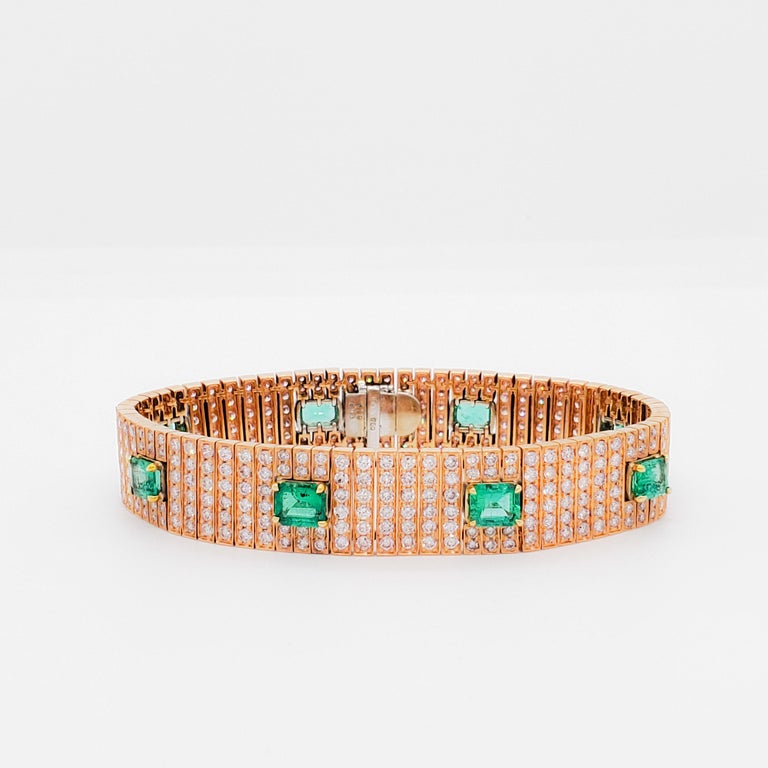 Emerald and Pink Diamond Bracelet in 18k Rose and Yellow Gold For Sale ...