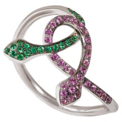 Rosior Emerald and Pink Sapphire "Serpent" Ring set in White Gold