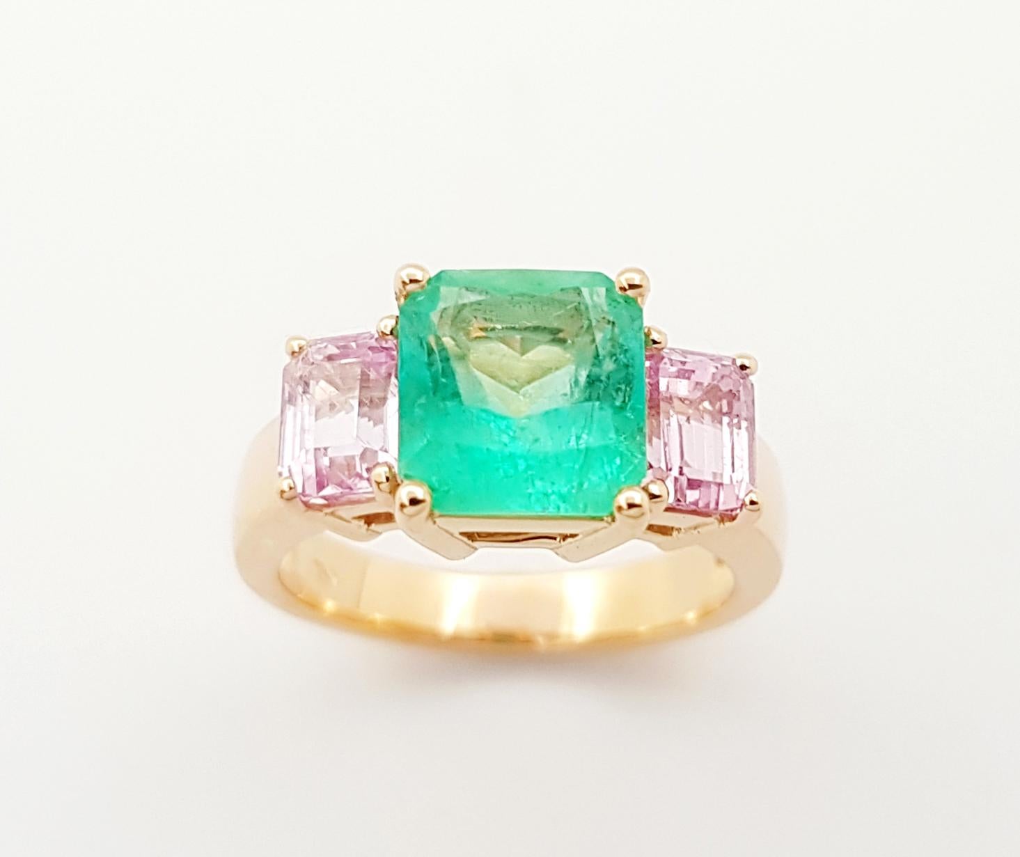 Ring mit Smaragd und rosa Saphir in 18 Karat Roségold Fassungen im Angebot 4