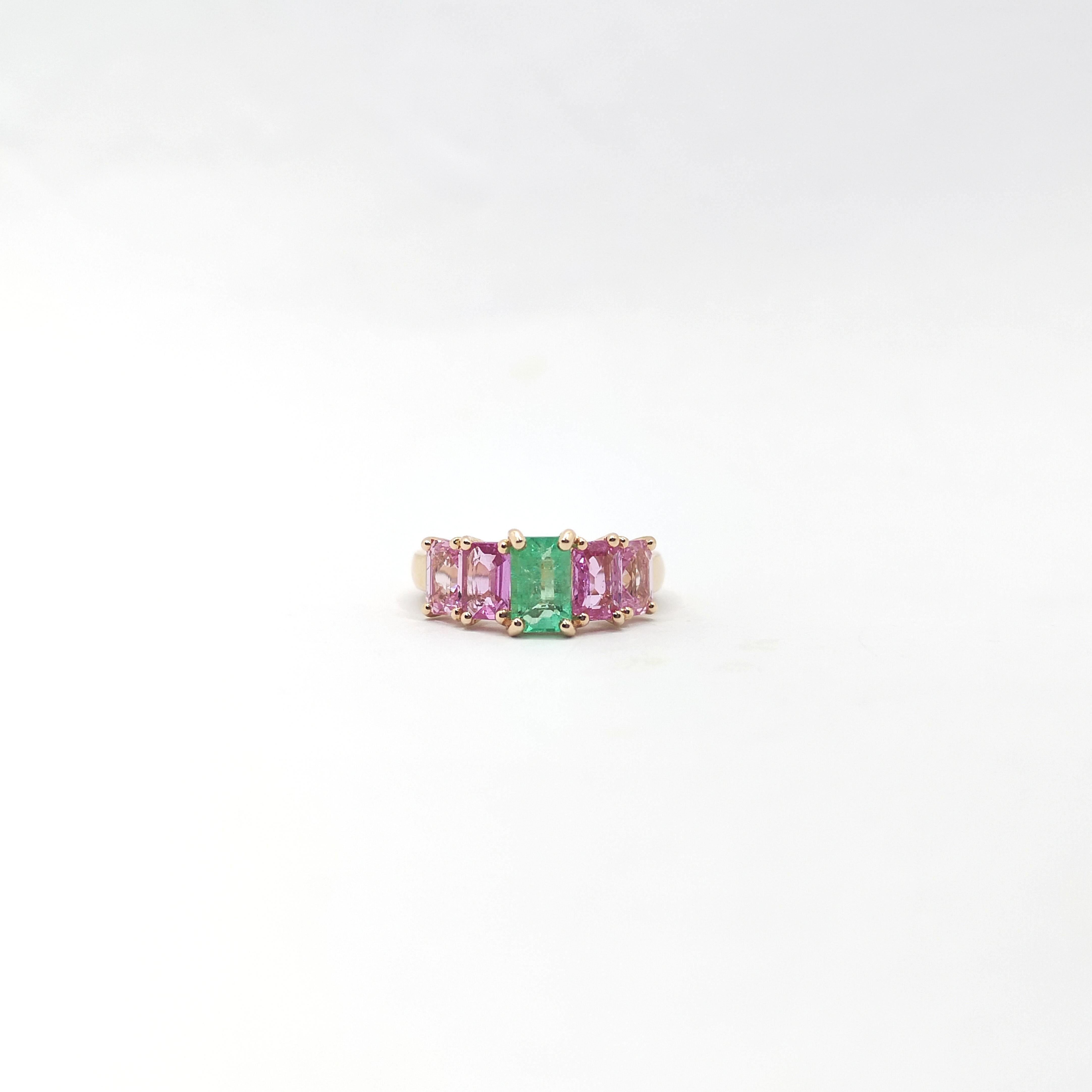 Anello con smeraldo e zaffiro rosa incastonato in oro rosa 18 carati in vendita 4