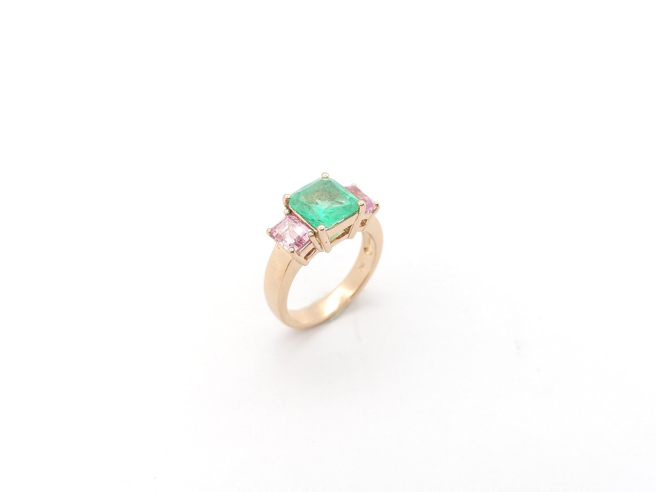 Ring mit Smaragd und rosa Saphir in 18 Karat Roségold Fassungen im Angebot 5