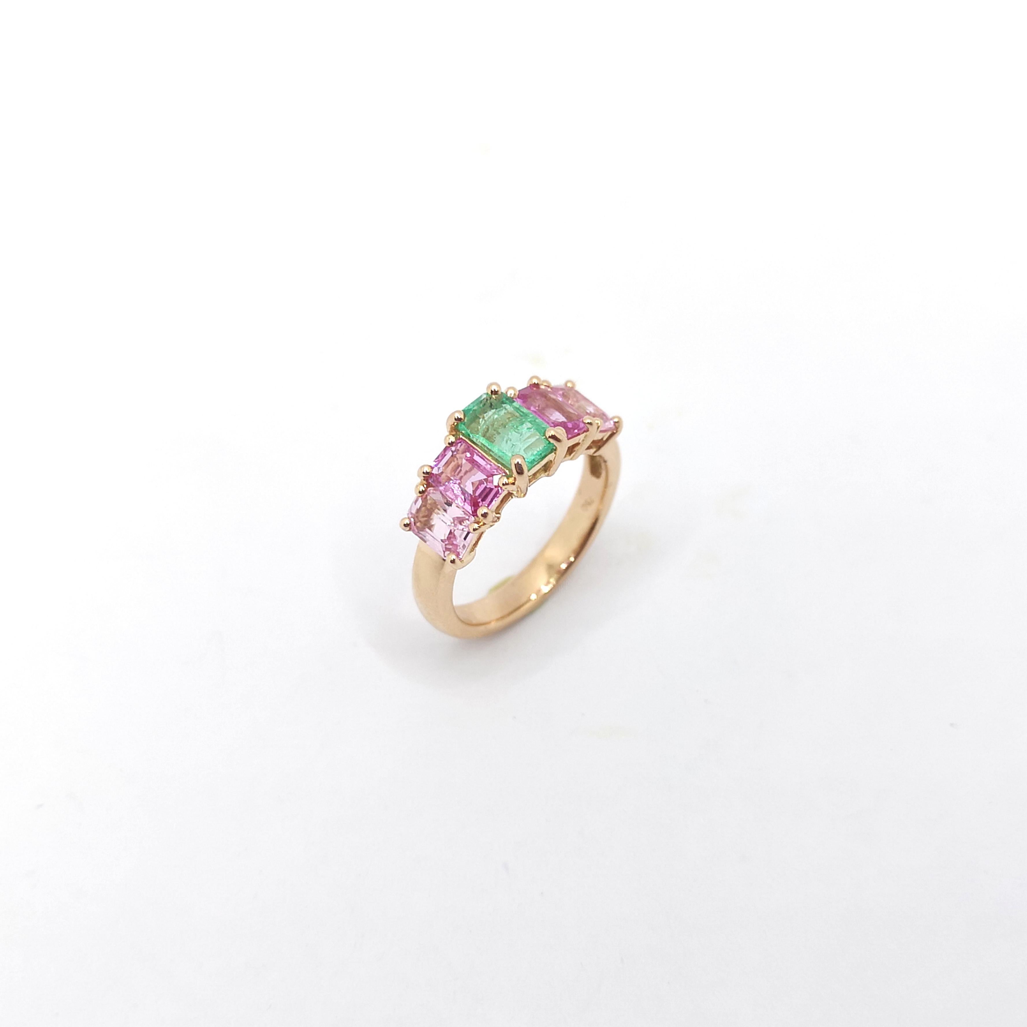 Anello con smeraldo e zaffiro rosa incastonato in oro rosa 18 carati in vendita 5