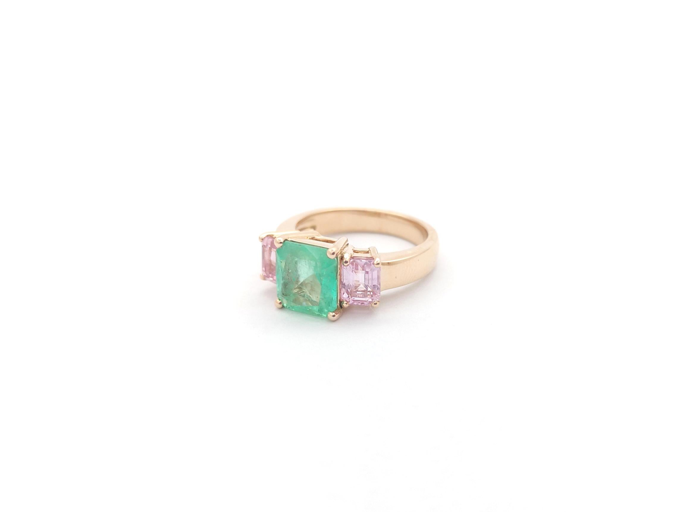 Ring mit Smaragd und rosa Saphir in 18 Karat Roségold Fassungen im Angebot 6