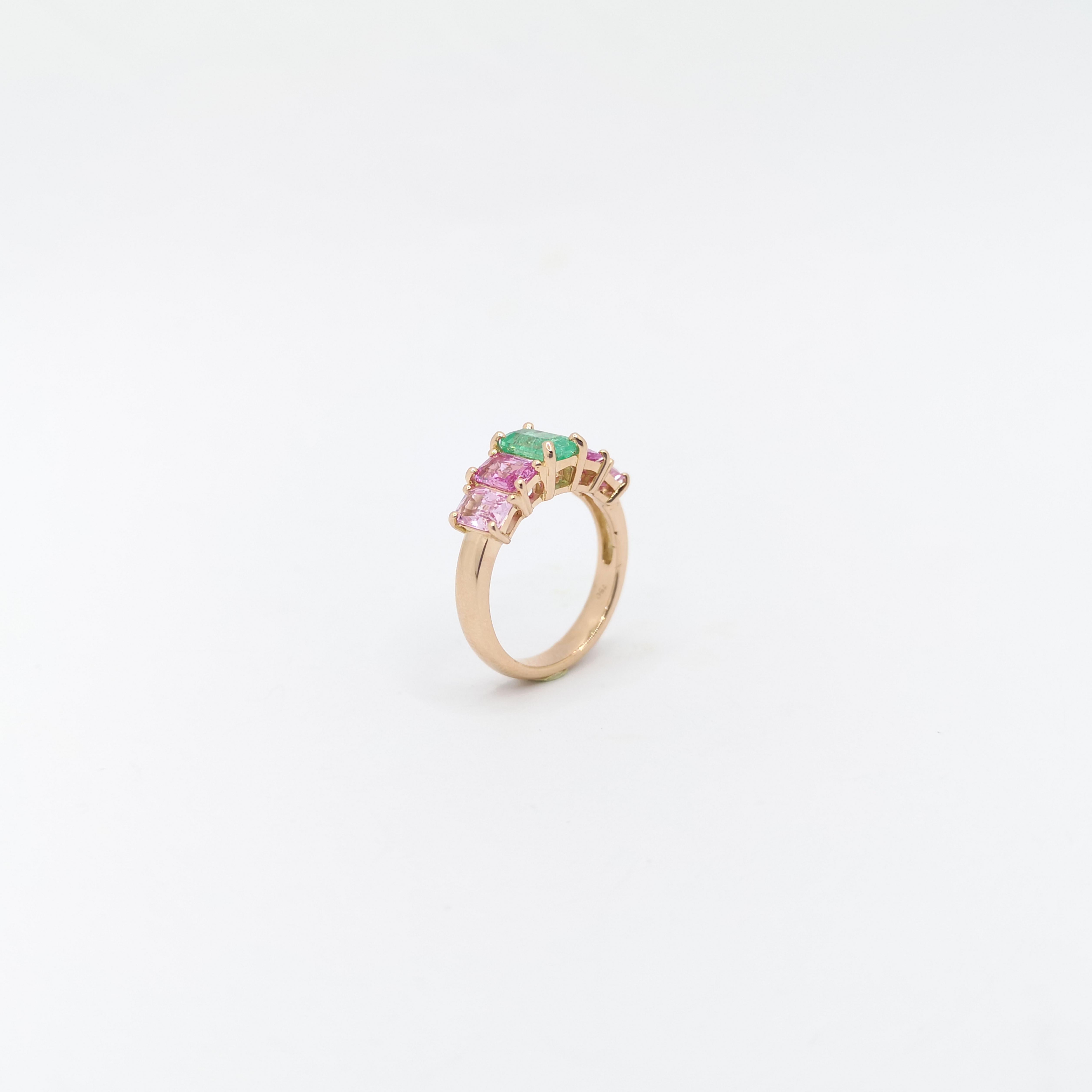 Anello con smeraldo e zaffiro rosa incastonato in oro rosa 18 carati in vendita 6