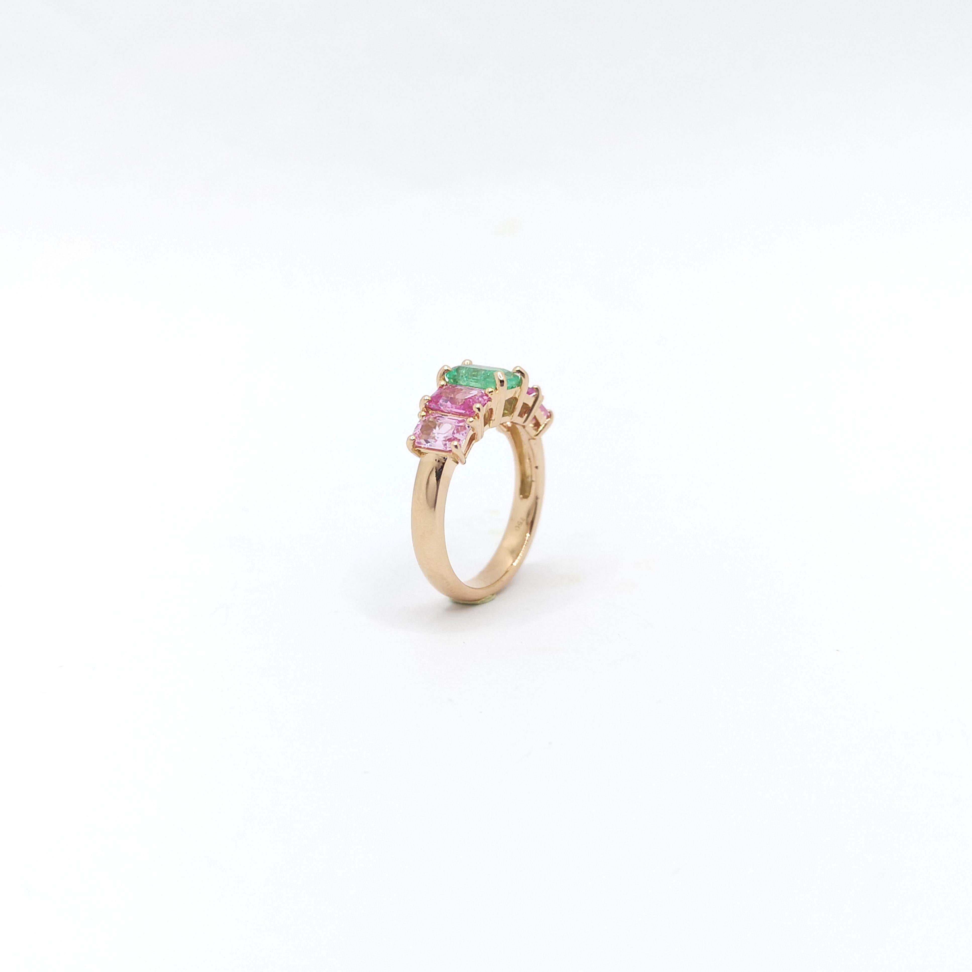 Anello con smeraldo e zaffiro rosa incastonato in oro rosa 18 carati in vendita 7