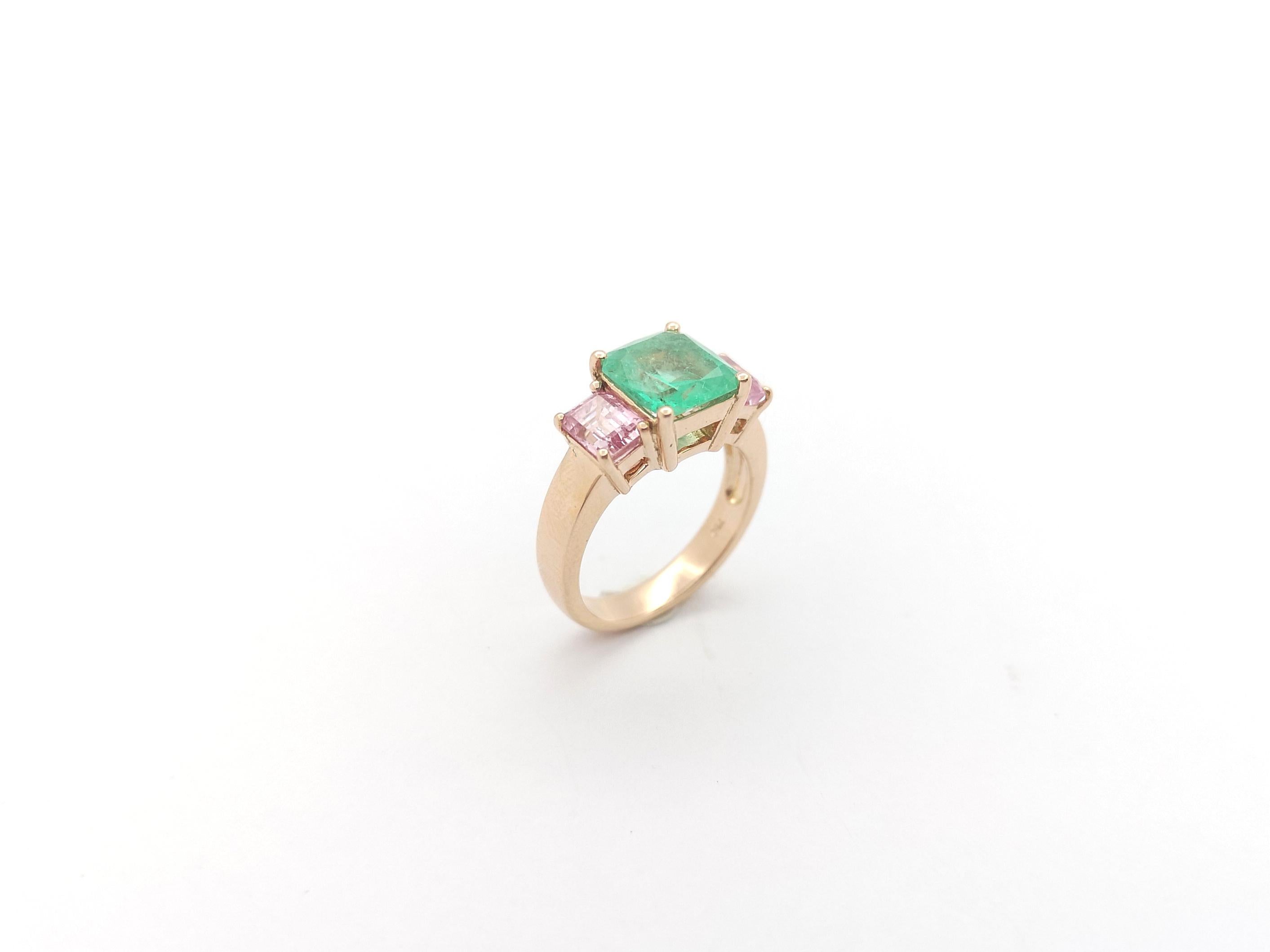 Ring mit Smaragd und rosa Saphir in 18 Karat Roségold Fassungen im Angebot 8