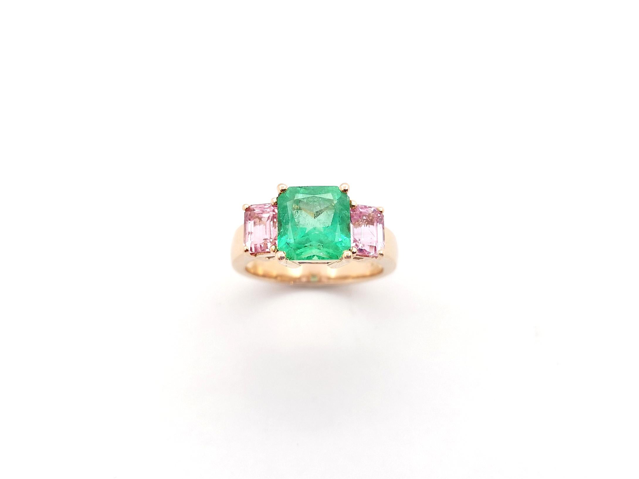 Ring mit Smaragd und rosa Saphir in 18 Karat Roségold Fassungen im Angebot 9
