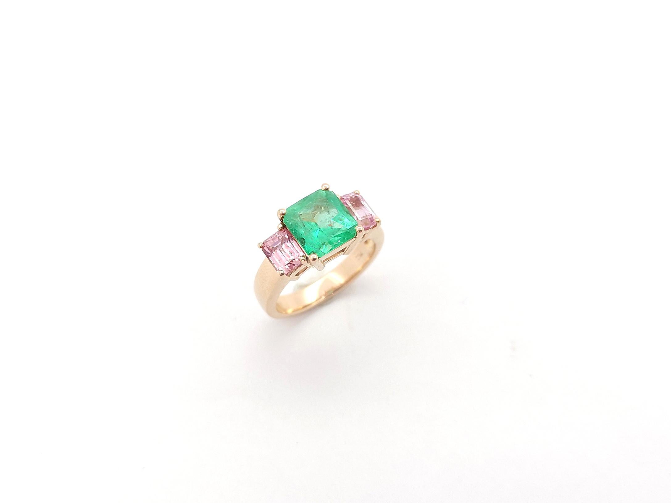 Ring mit Smaragd und rosa Saphir in 18 Karat Roségold Fassungen im Angebot 11