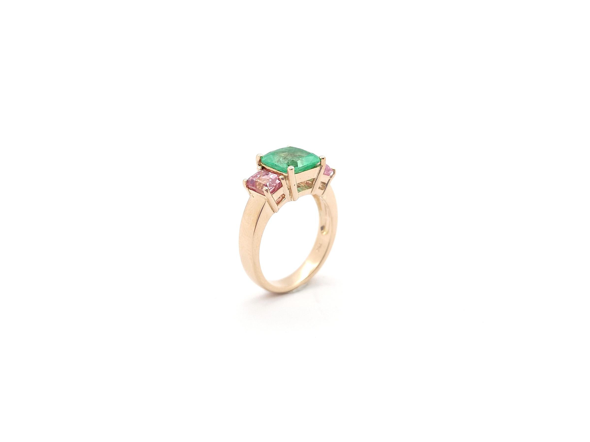 Ring mit Smaragd und rosa Saphir in 18 Karat Roségold Fassungen im Angebot 12