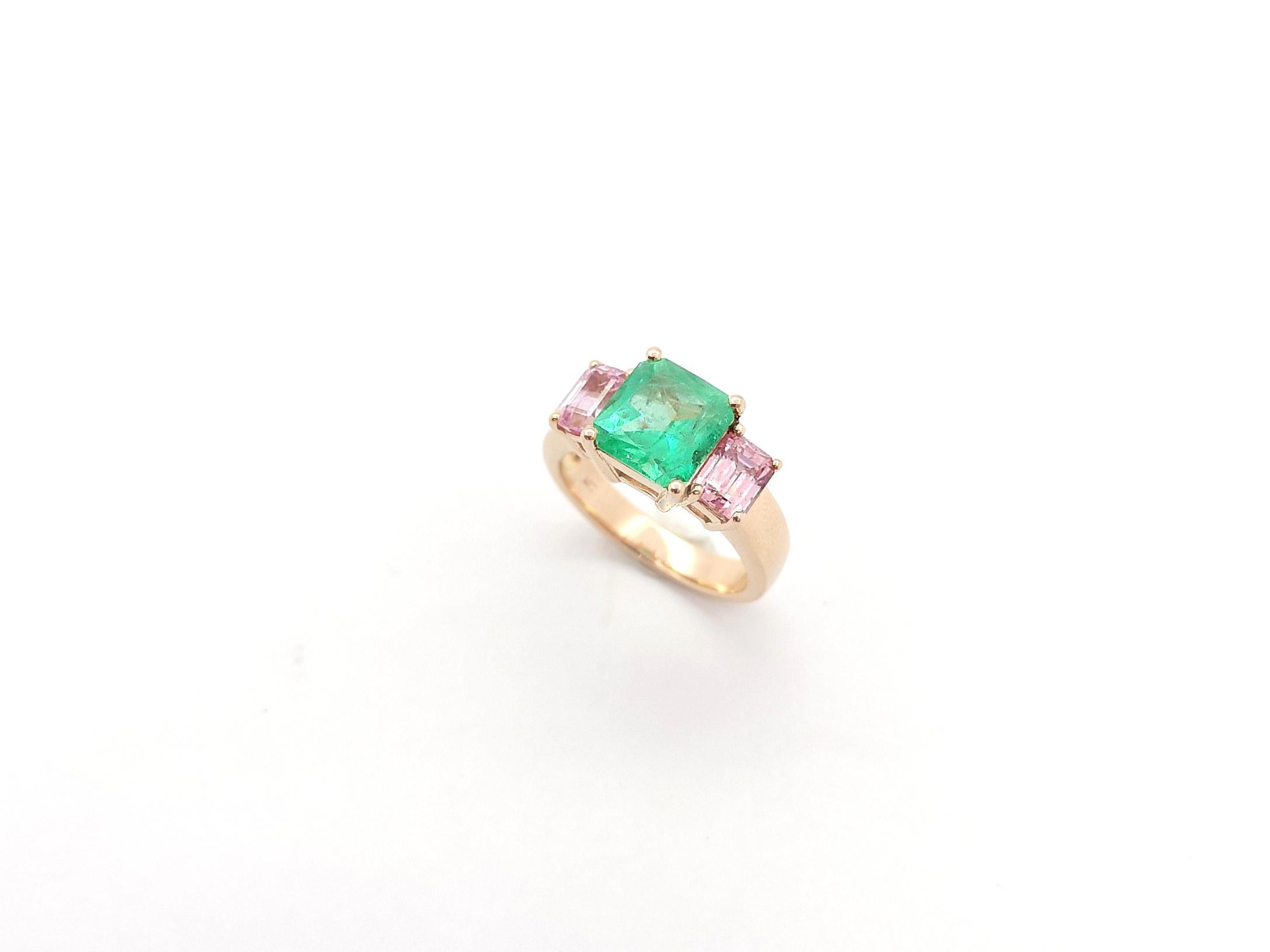 Ring mit Smaragd und rosa Saphir in 18 Karat Roségold Fassungen im Angebot 13