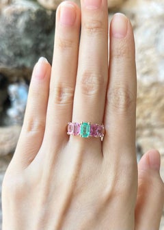 Emerald and Pink Sapphire Ring set in 18K Rose Gold Settings