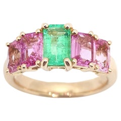 Emerald and Pink Sapphire Ring set in 18K Rose Gold Settings