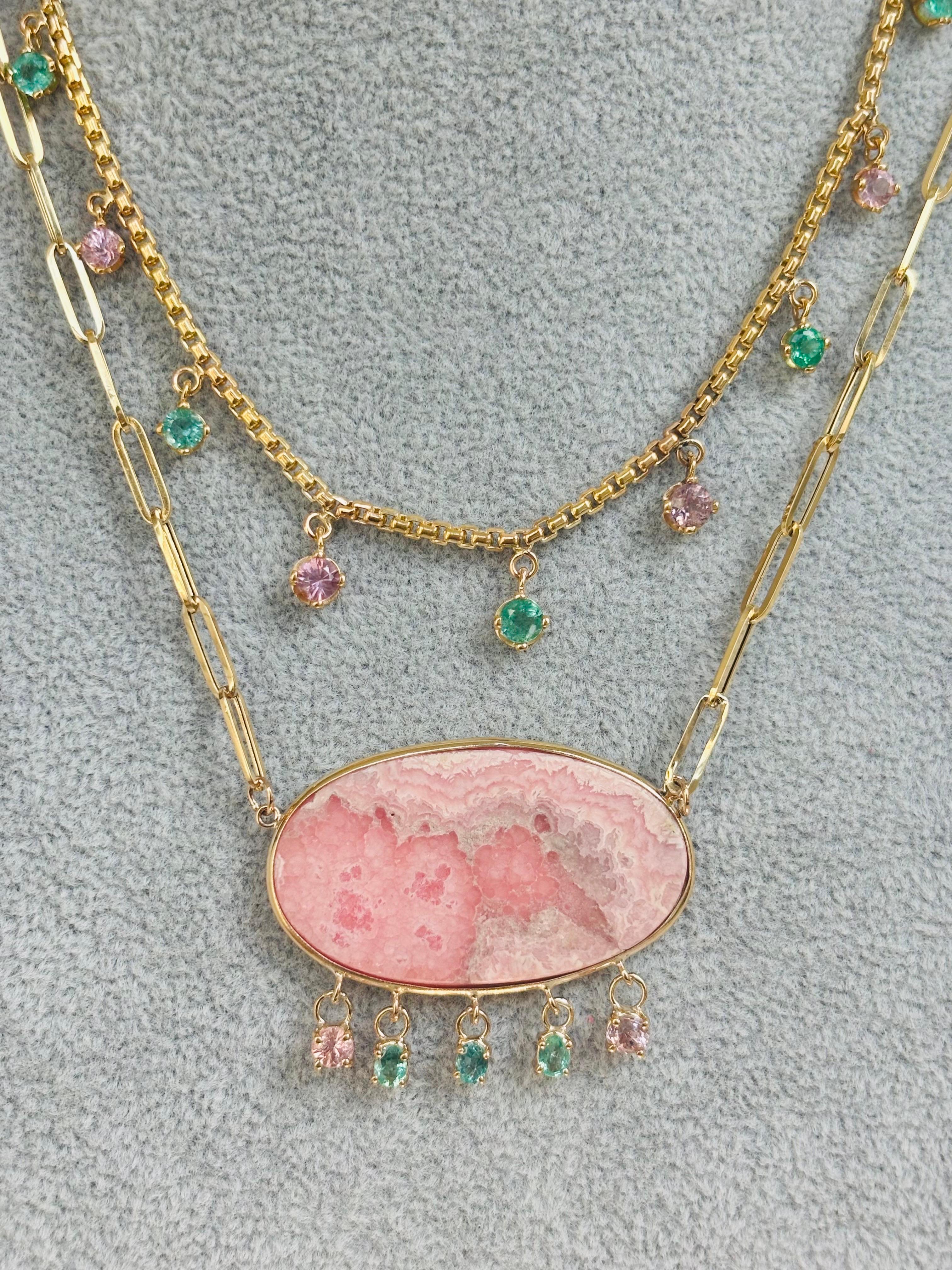 Collana con smeraldo e spinello rosa in oro 14k in vendita 7