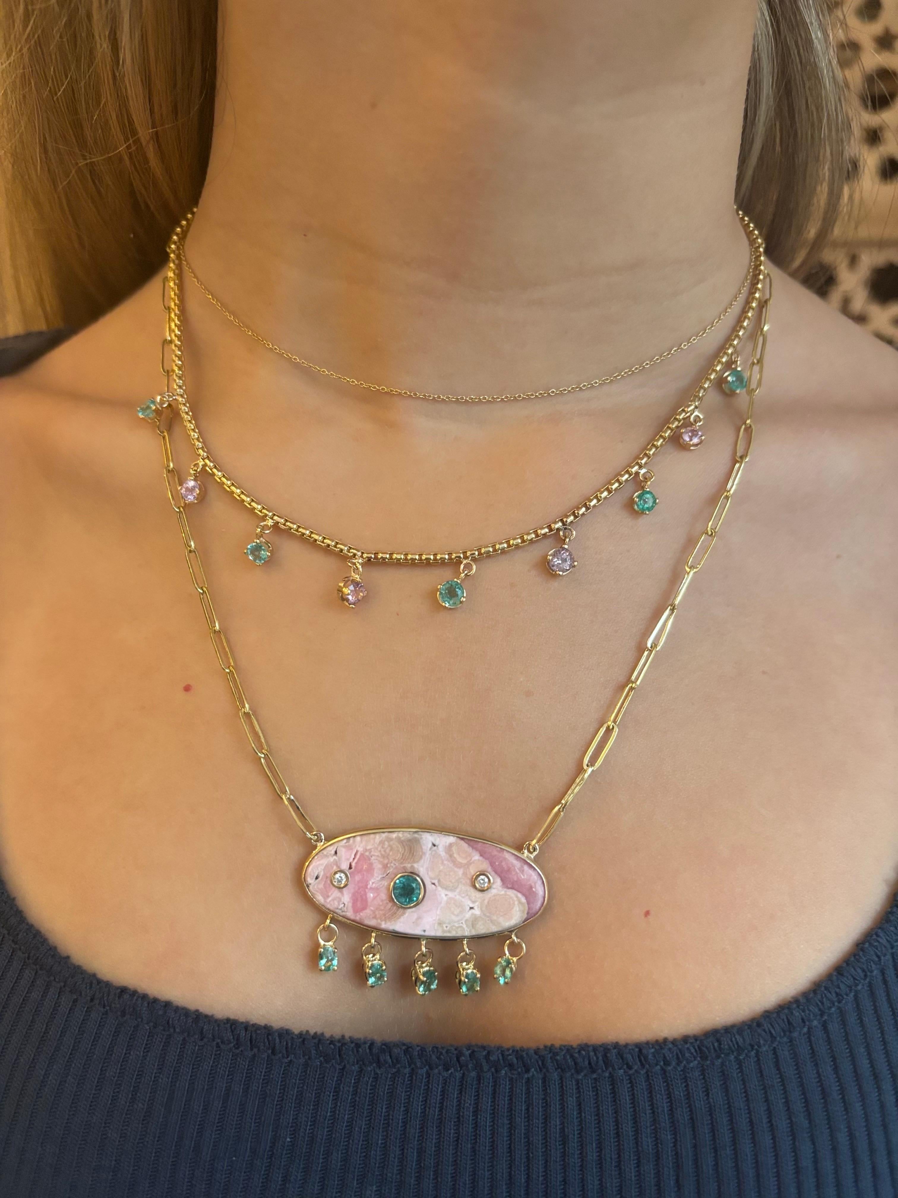 Collana con smeraldo e spinello rosa in oro 14k in vendita 8