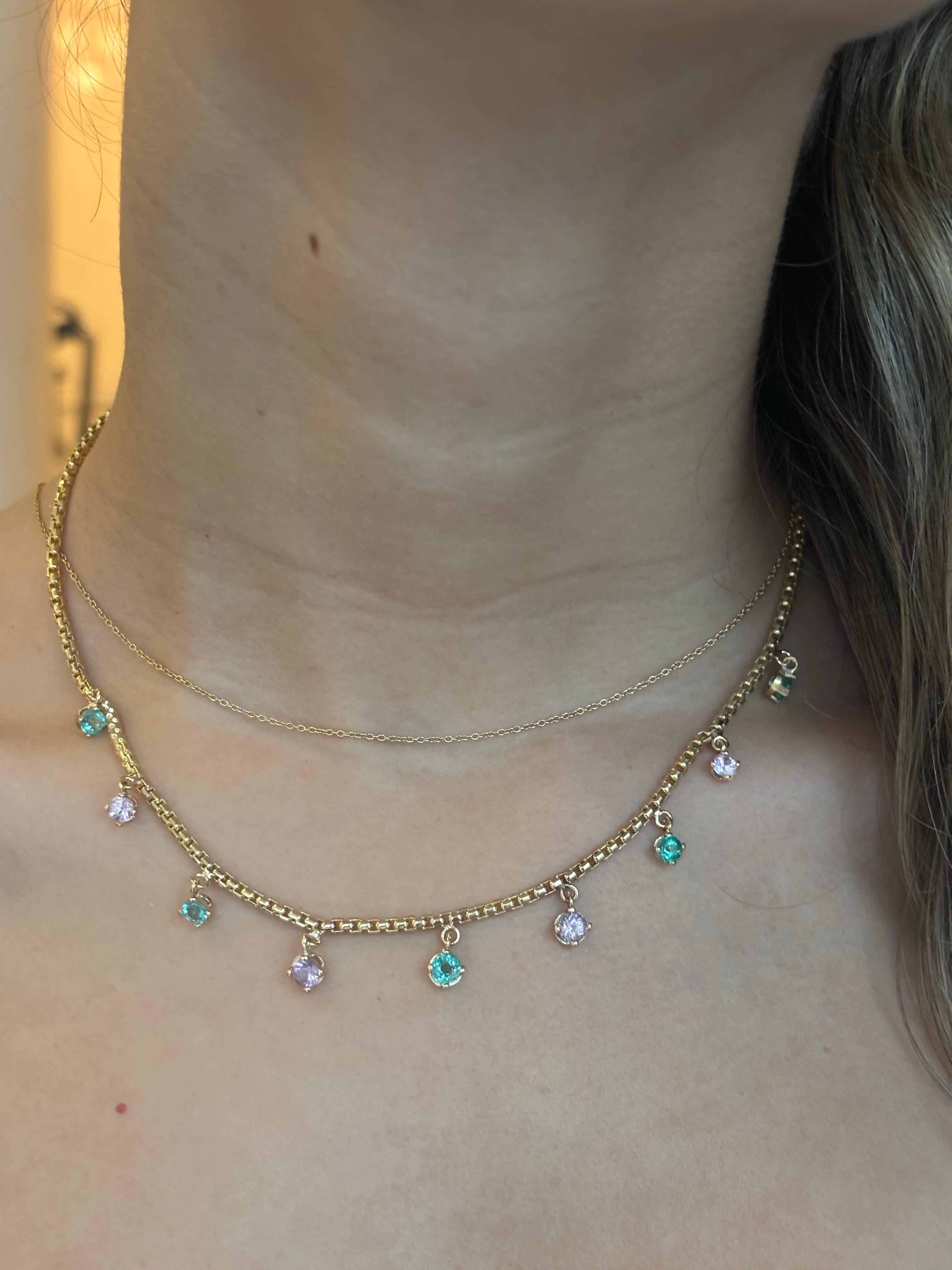 Collana con smeraldo e spinello rosa in oro 14k in vendita 9