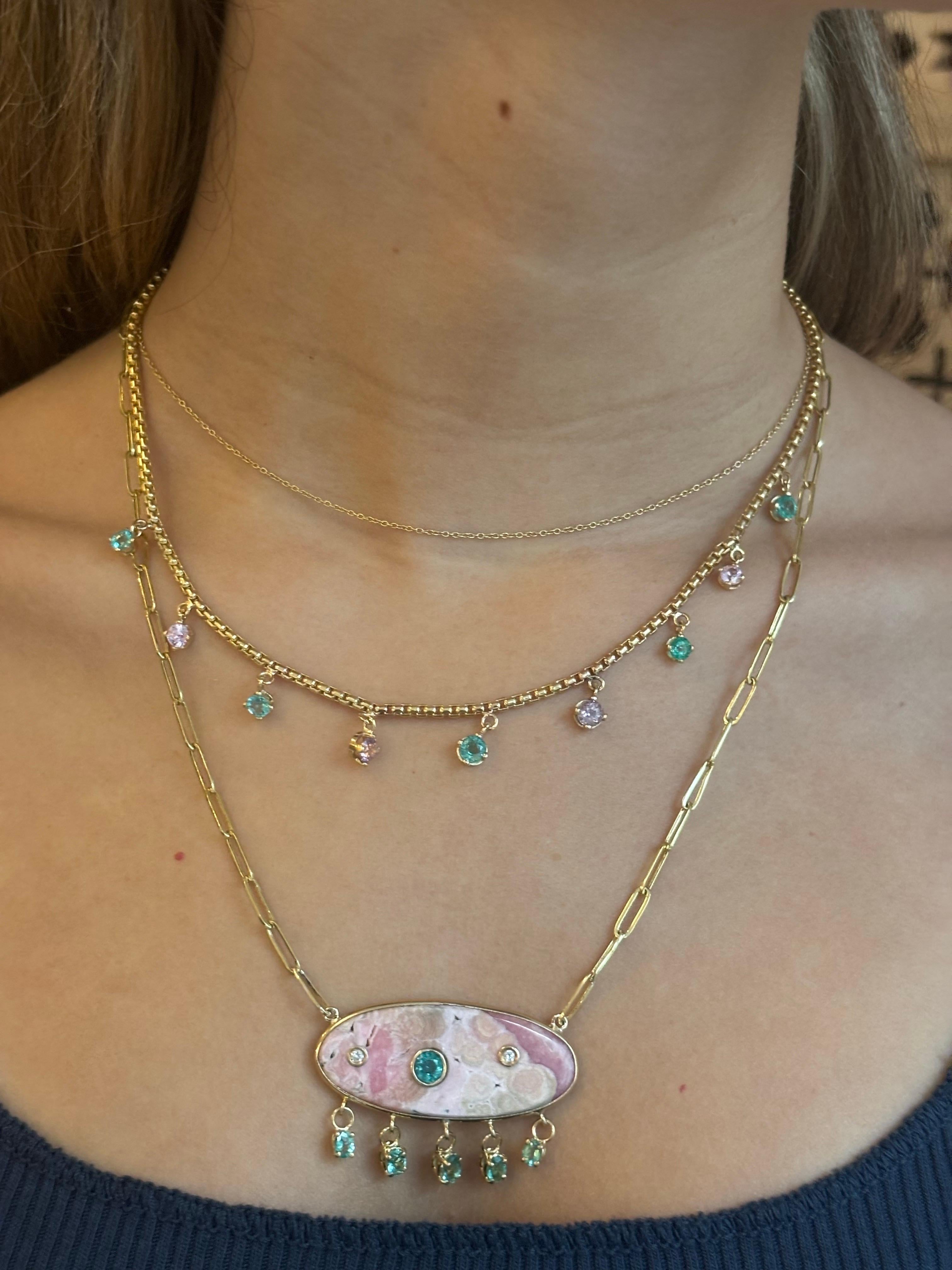 Collana con smeraldo e spinello rosa in oro 14k in vendita 10