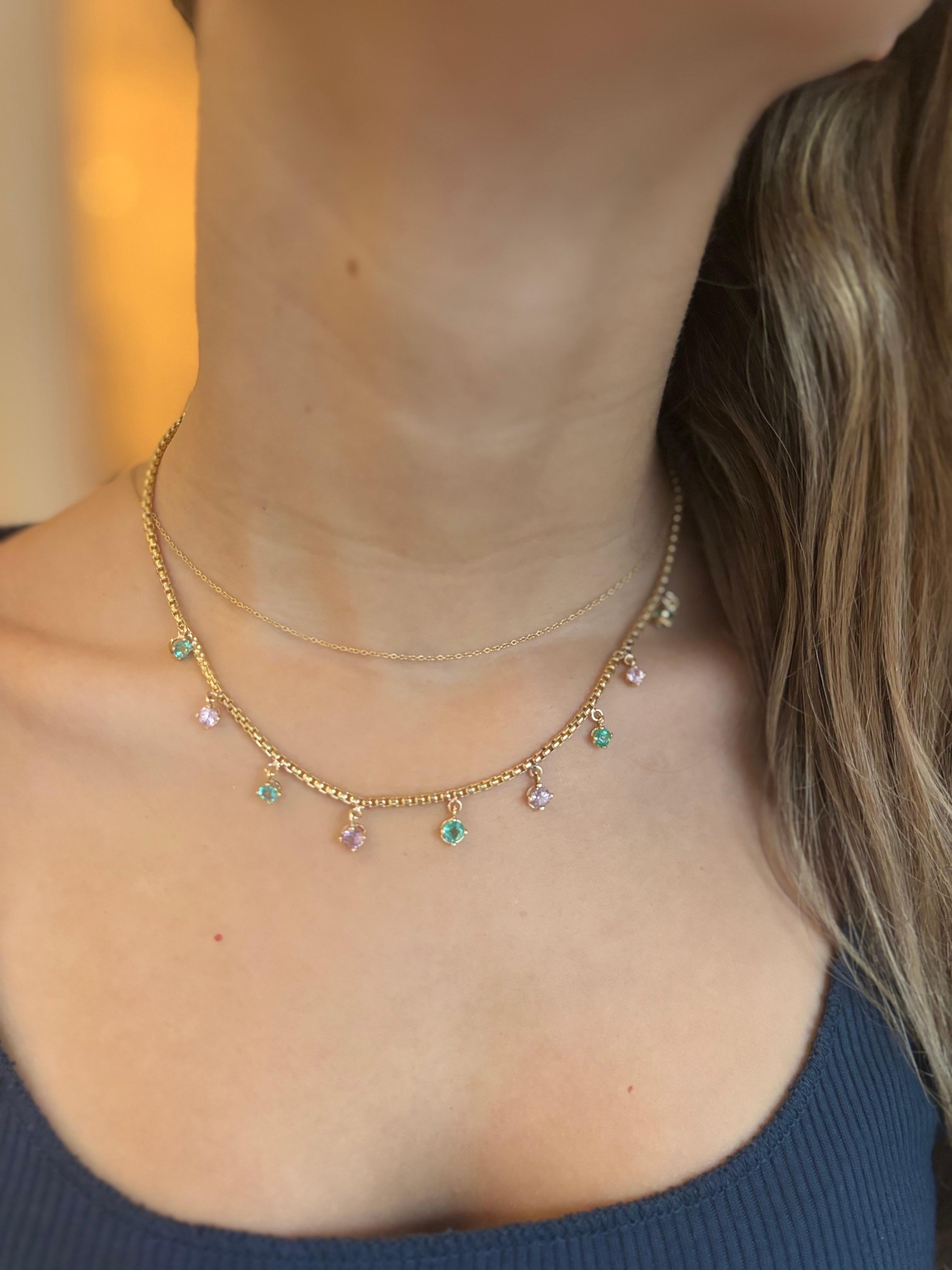 Collana con smeraldo e spinello rosa in oro 14k in vendita 12