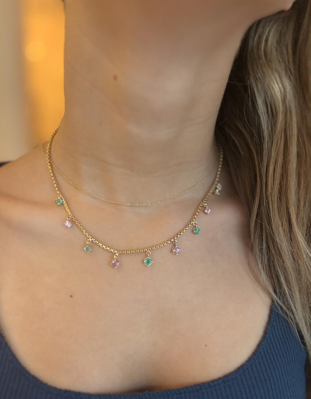 Collana con smeraldo e spinello rosa in oro 14k in vendita 2