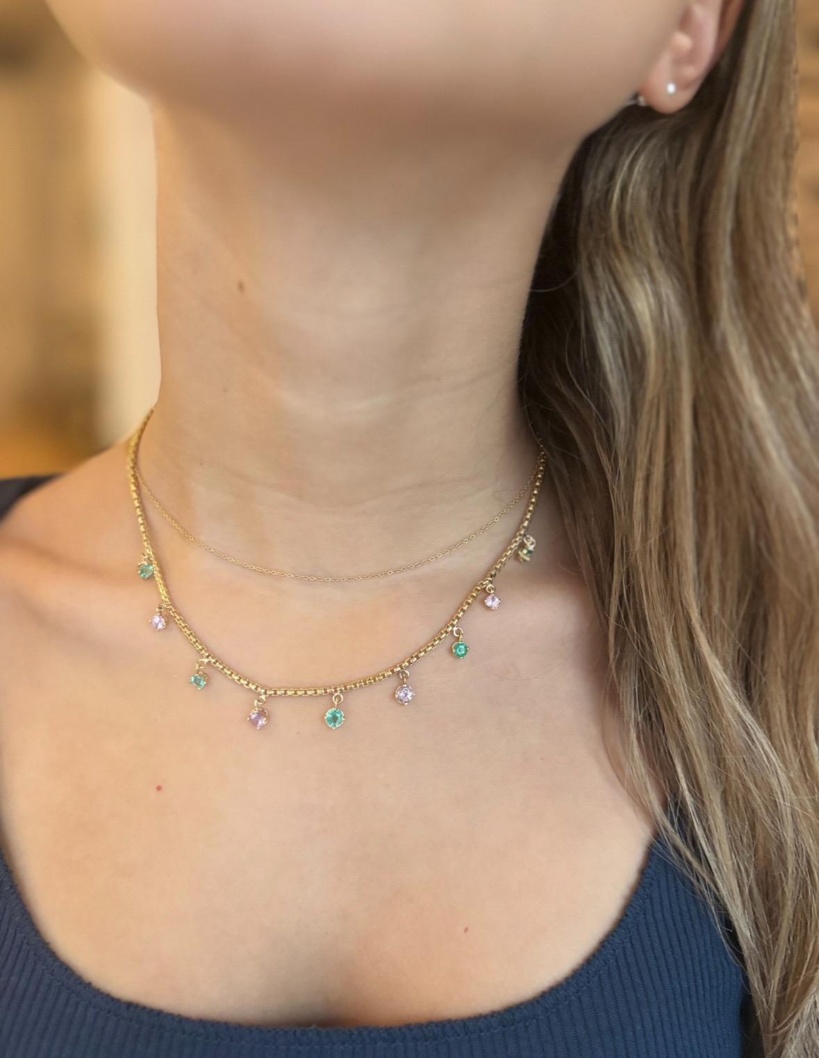 Collana con smeraldo e spinello rosa in oro 14k in vendita 3