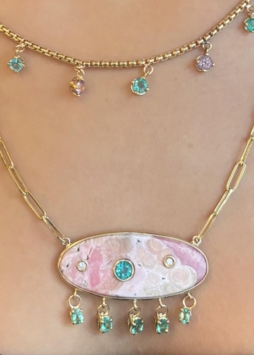Collana con smeraldo e spinello rosa in oro 14k in vendita 4