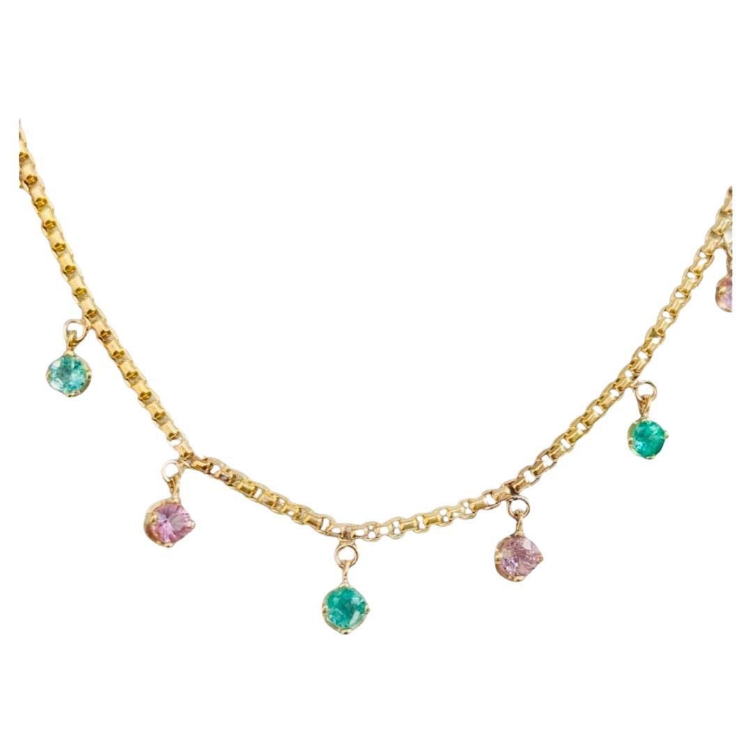 Collana con smeraldo e spinello rosa in oro 14k