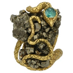 Vintage Emerald and pyrite snake ring, French, circa 1960.