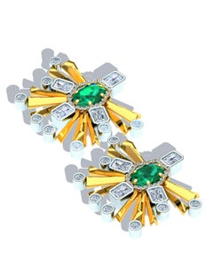 Emerald and Radiant Diamond Cluster Starburst Earrings