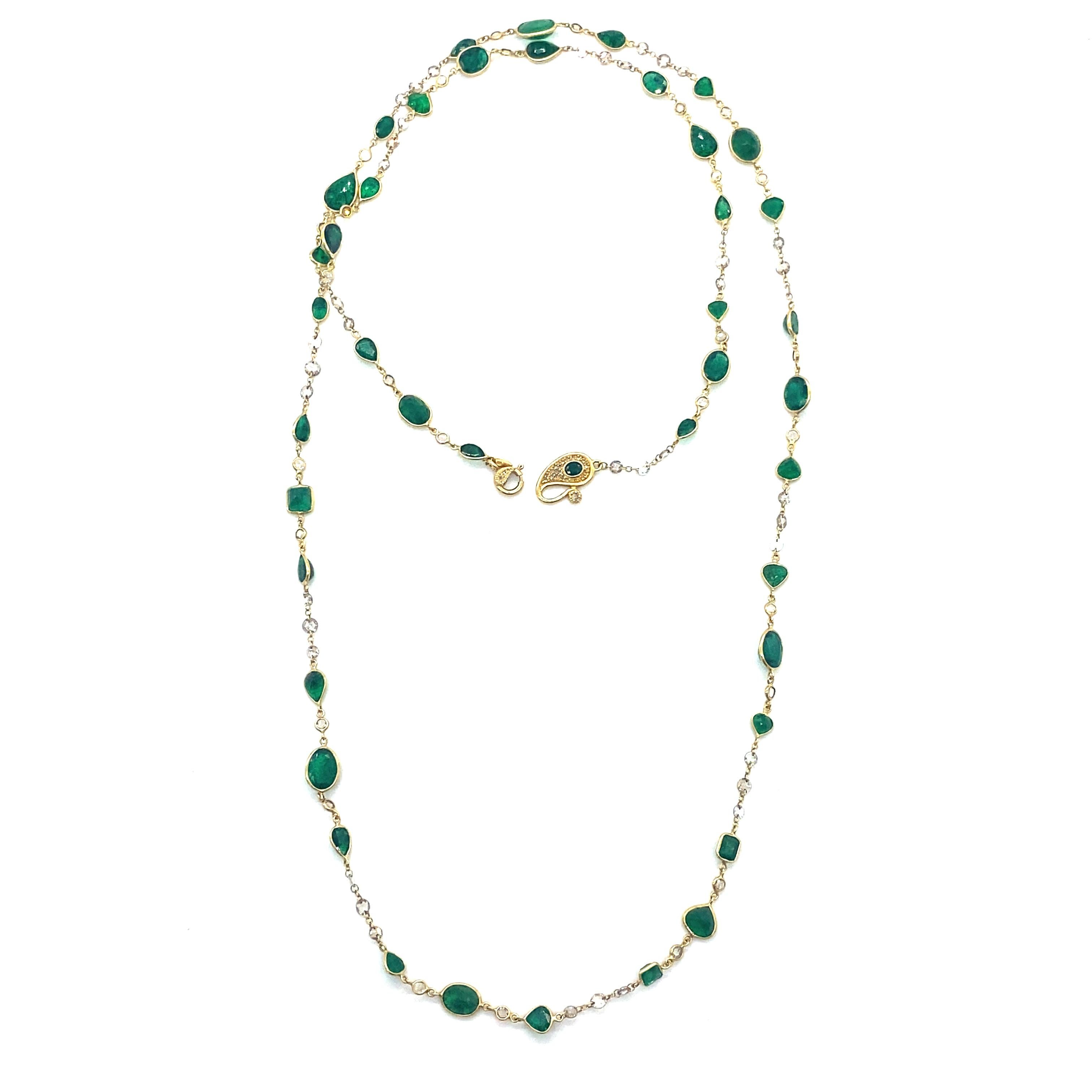 Contemporary Emerald and Rose-Cut Diamond Necklace