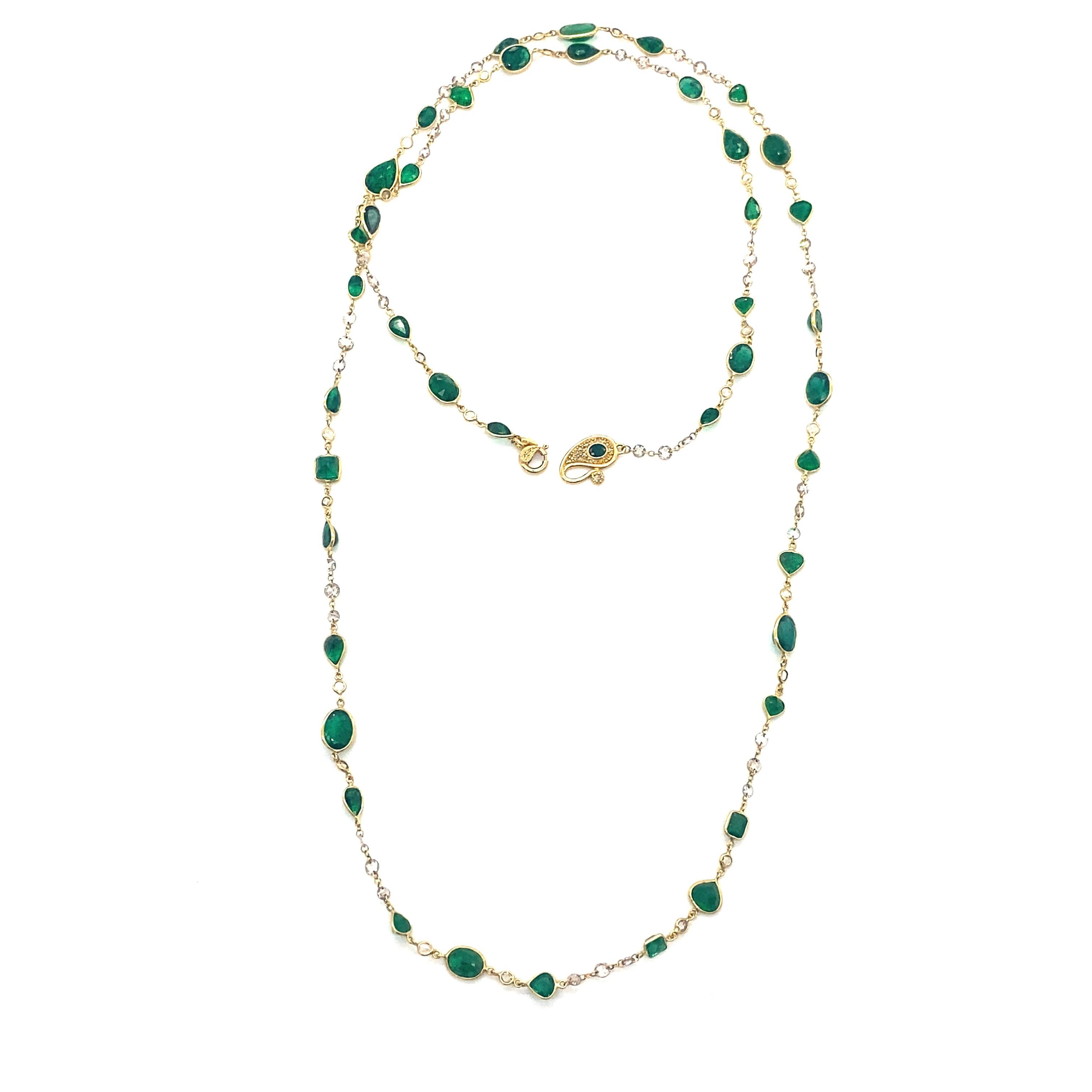 Rose Cut Emerald and Rose-Cut Diamond Necklace