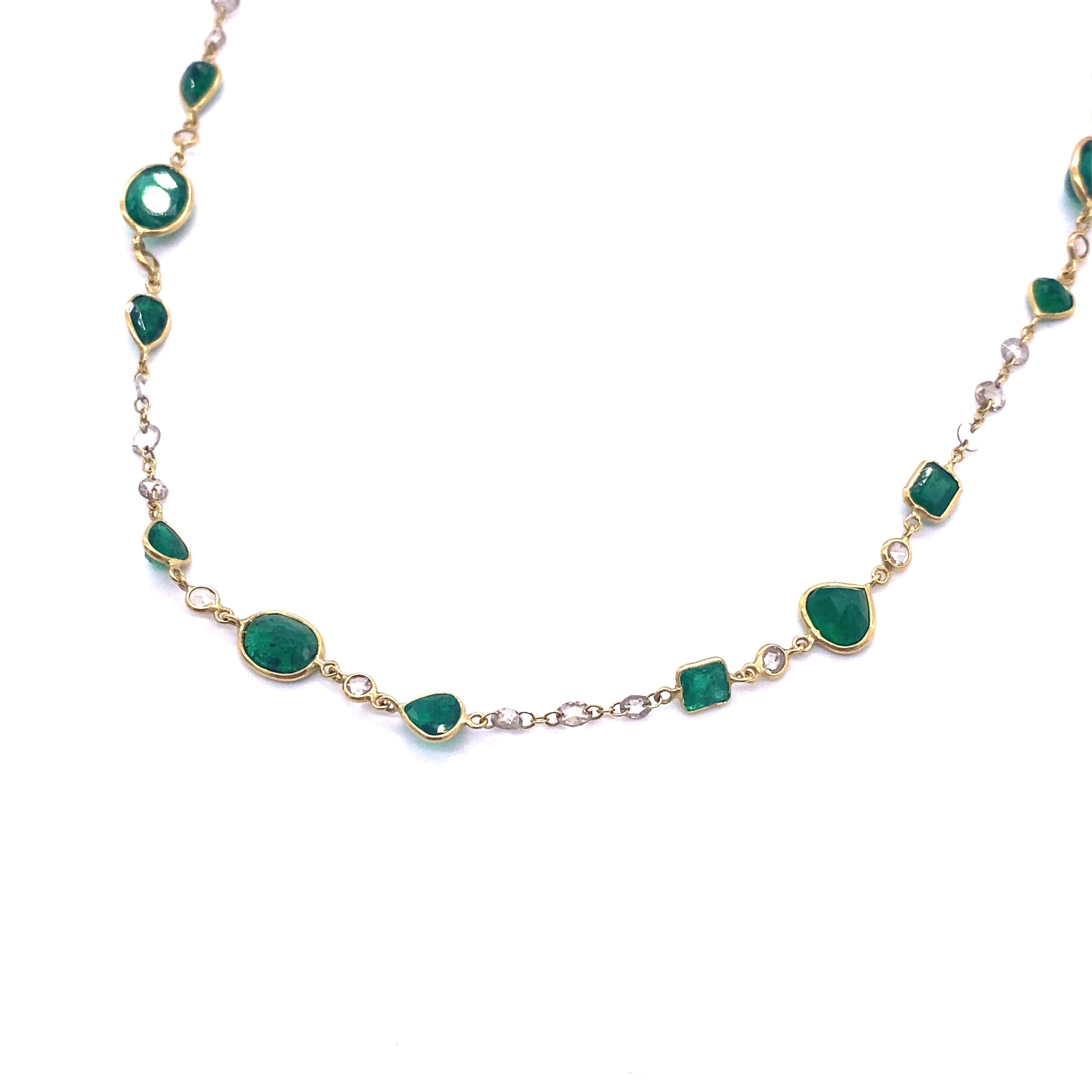 Emerald and Rose-Cut Diamond Necklace In New Condition In Secaucus, NJ