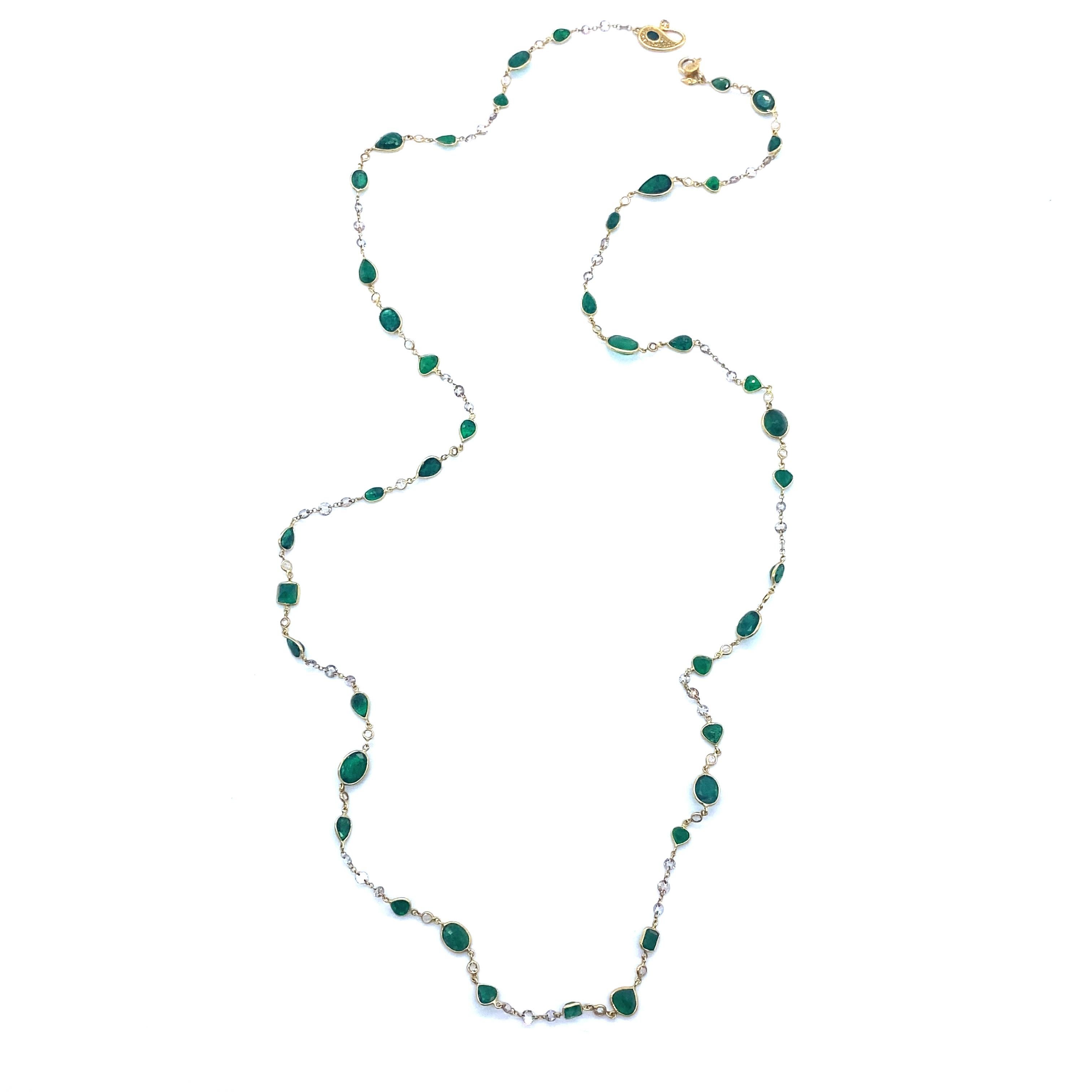 Women's or Men's Emerald and Rose-Cut Diamond Necklace
