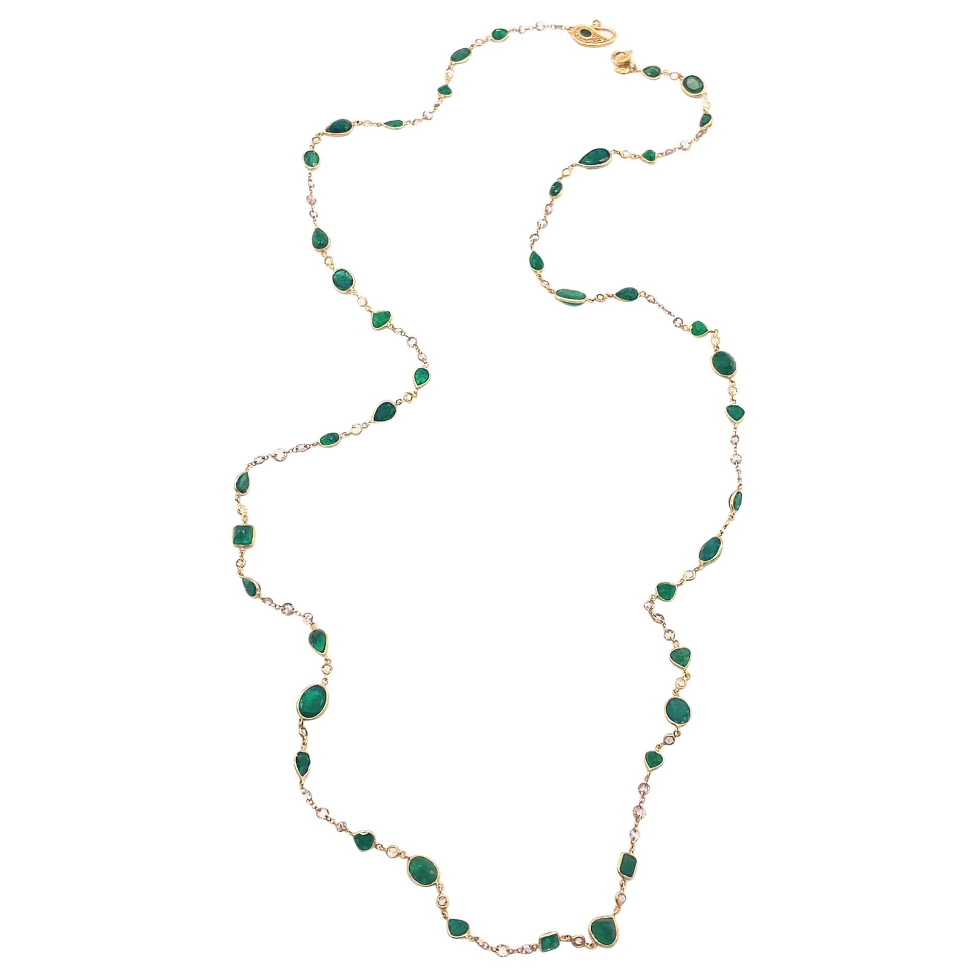 Emerald and Rose-Cut Diamond Necklace
