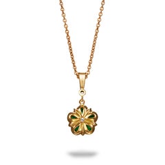 Emerald and Rose cut Diamond Rose Floral Yellow Gold Pendant Necklace