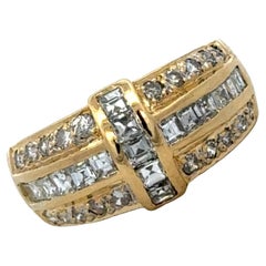 Esmeralda y diamante redondo talla brillante 18KYG Anillo de Aniversario de Boda