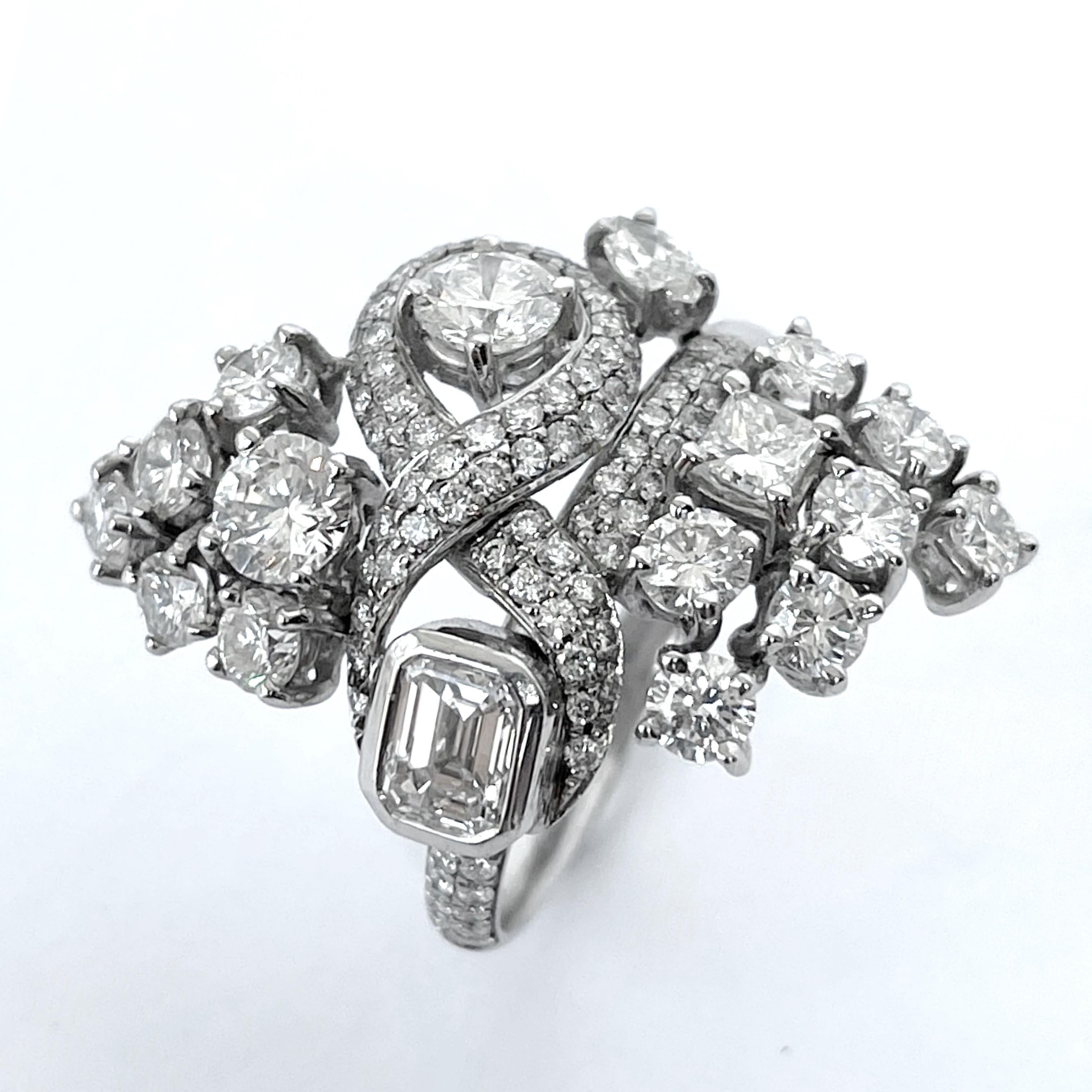 Emerald Cut Rosior one-off Diamond Cocktail Ring set in Platinum and White Gold For Sale