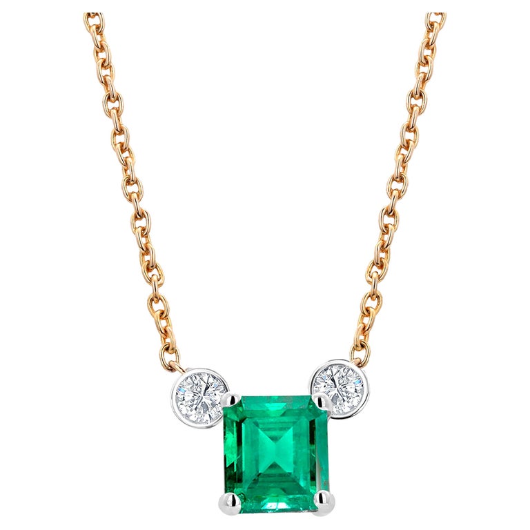 Emerald and Round Diamond Gold Drop Pendant Necklace at 1stDibs