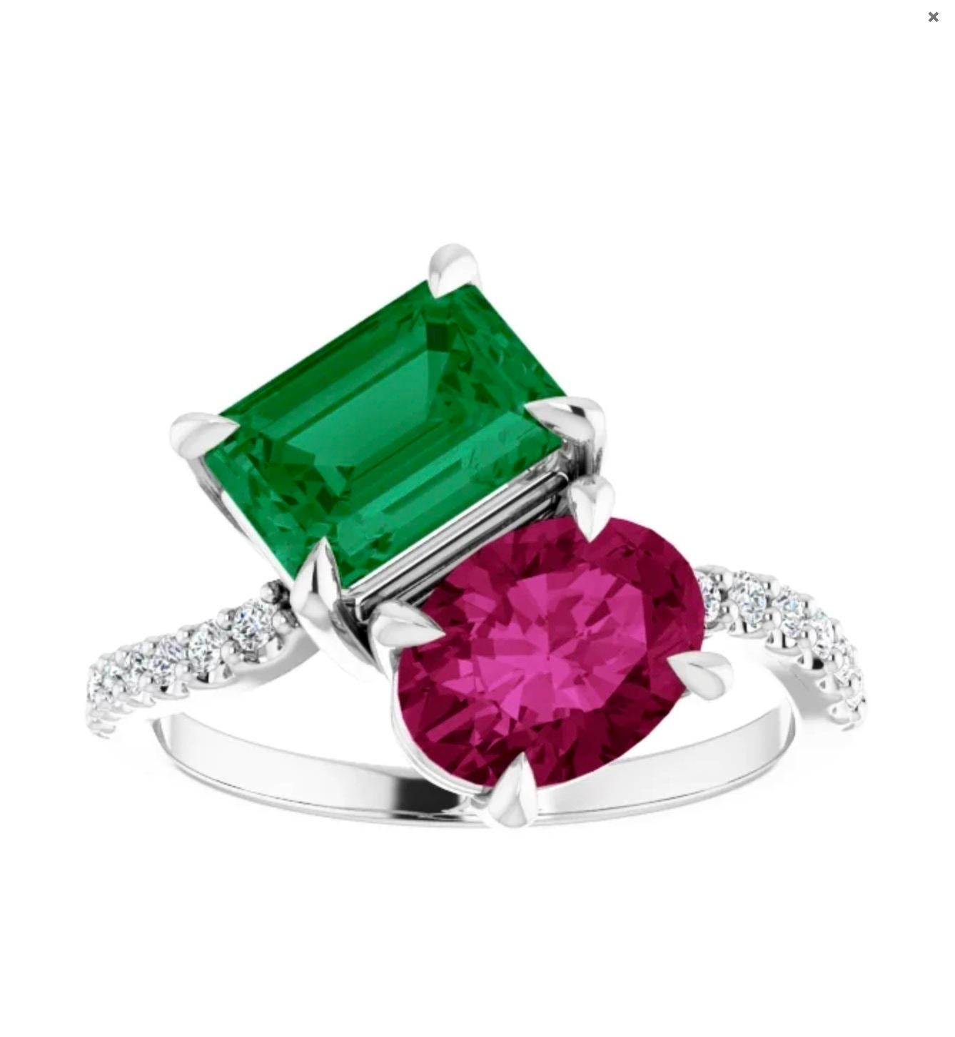 Women's or Men's Emerald and Ruby Engagement Bypass 