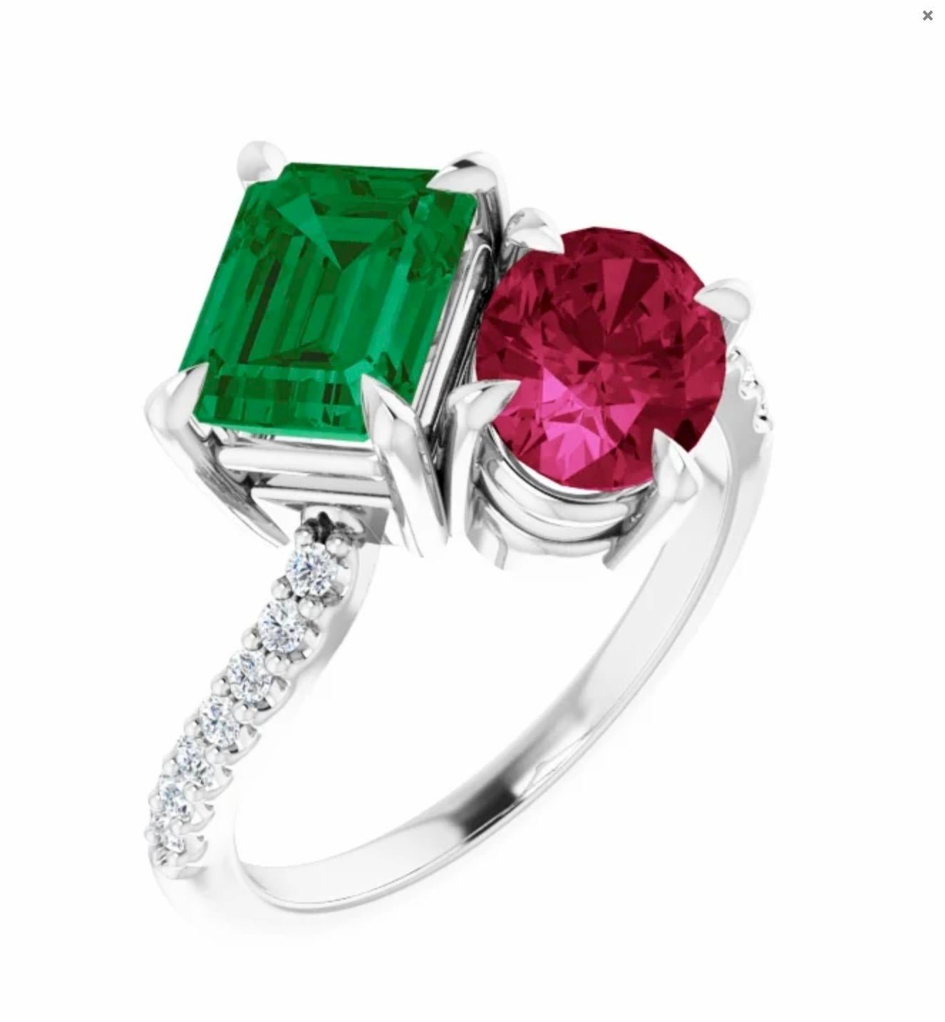 A truly outstanding piece that's guaranteed to make a statement. This bypass ring is very well crafted in solid platinum( different metals available). Features an emerald-cut AAA Colombian emerald neatly prong set at one end of the bypass design.