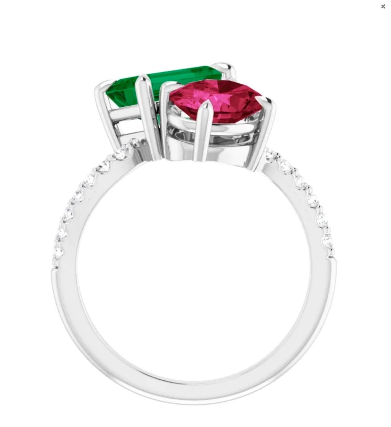 Pear Cut Emerald and Ruby Engagement Bypass 